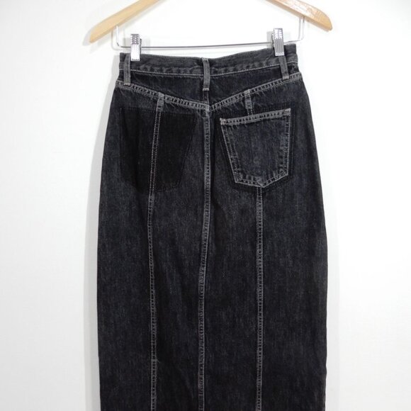 TOPSHOP Denim Maxi Long SKIRT Size 4 Destroyed Hem Front Slit Black NEW - Picture 10 of 10